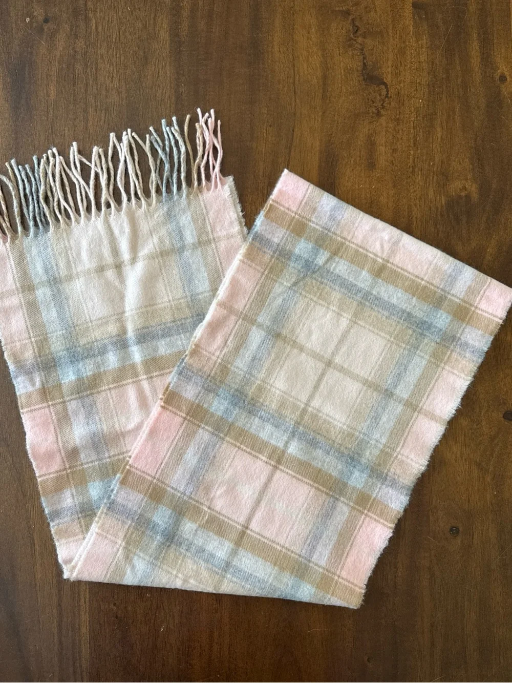 Lochcarron of Scotland Pink Plaid Wool Scarf Merino and Angora Blend 72 x 11.5